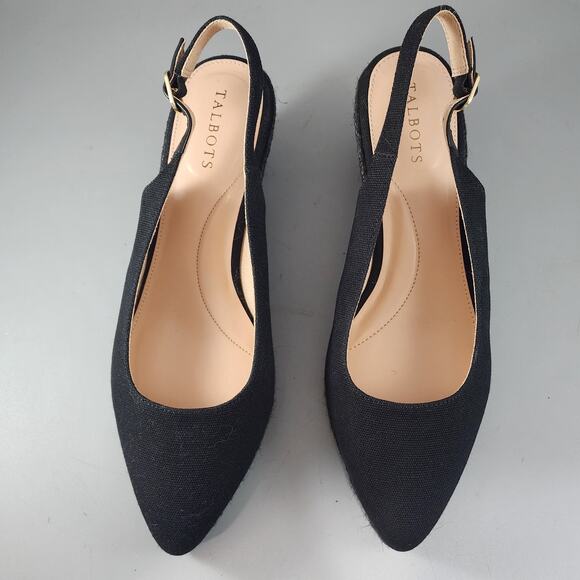 Talbots Women's Size 9M Black Wedge Slingback Closed Toe Espadrille Sandals - Picture 1 of 9
